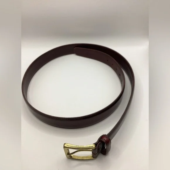 Smooth Reddish Brown Leather Belt with Gold Brass Buckle - Picture 7 of 15